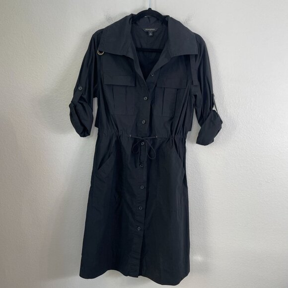Banana Republic Womens Small Black Trench Back Shirt Dress Roll Tab Sleeve - Picture 12 of 16